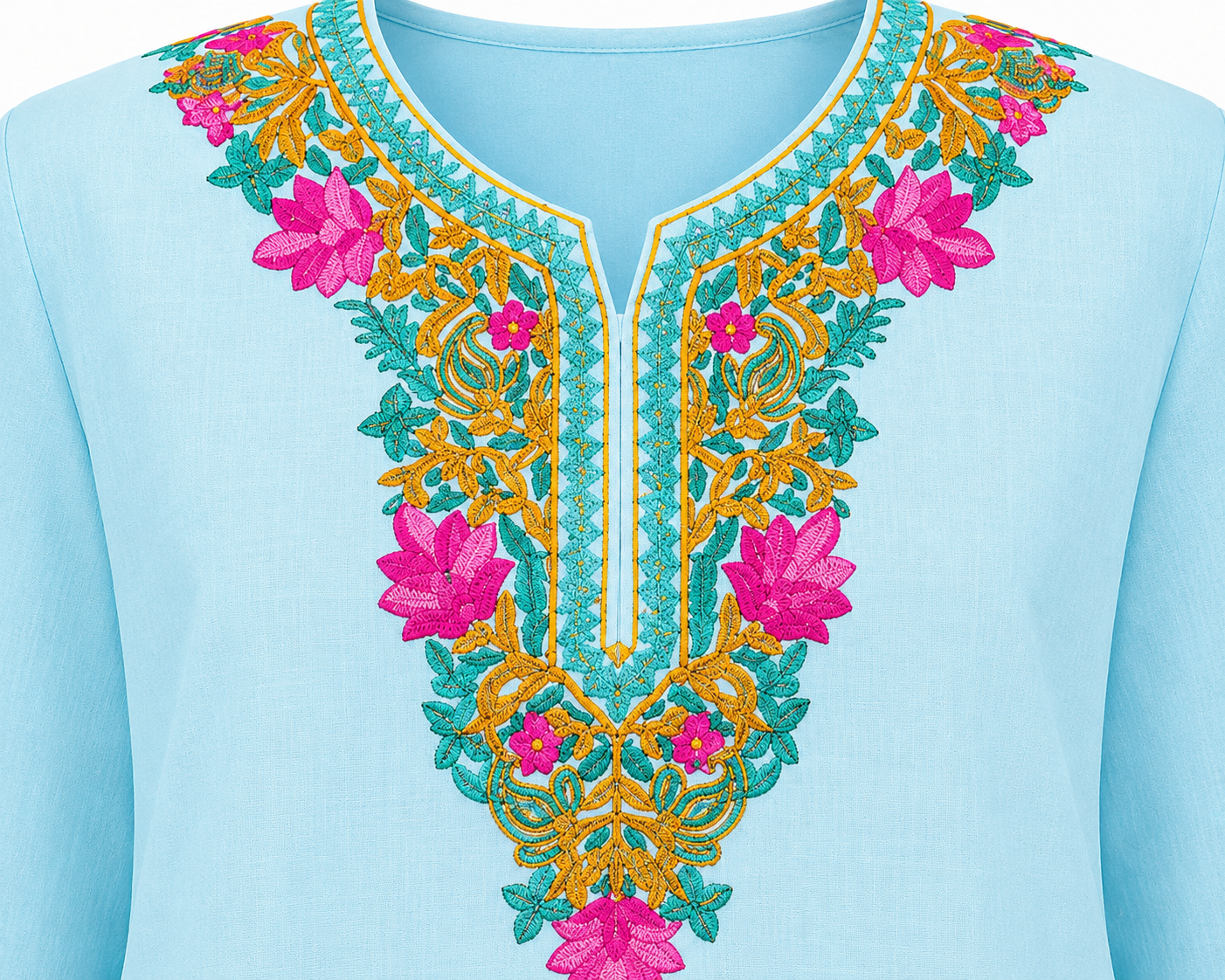 Kashmir Aari cotton Co-Ord Set | Light Turquoise